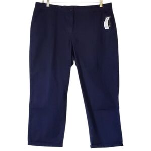 Crown & Ivy Navy Pants Cotton Curvy Charlotte 16W Cropped‎ Pants NWT